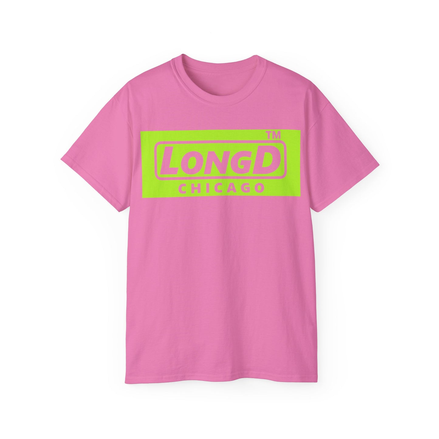 LongD® negative lime green Chicago Logo Cotton Tee