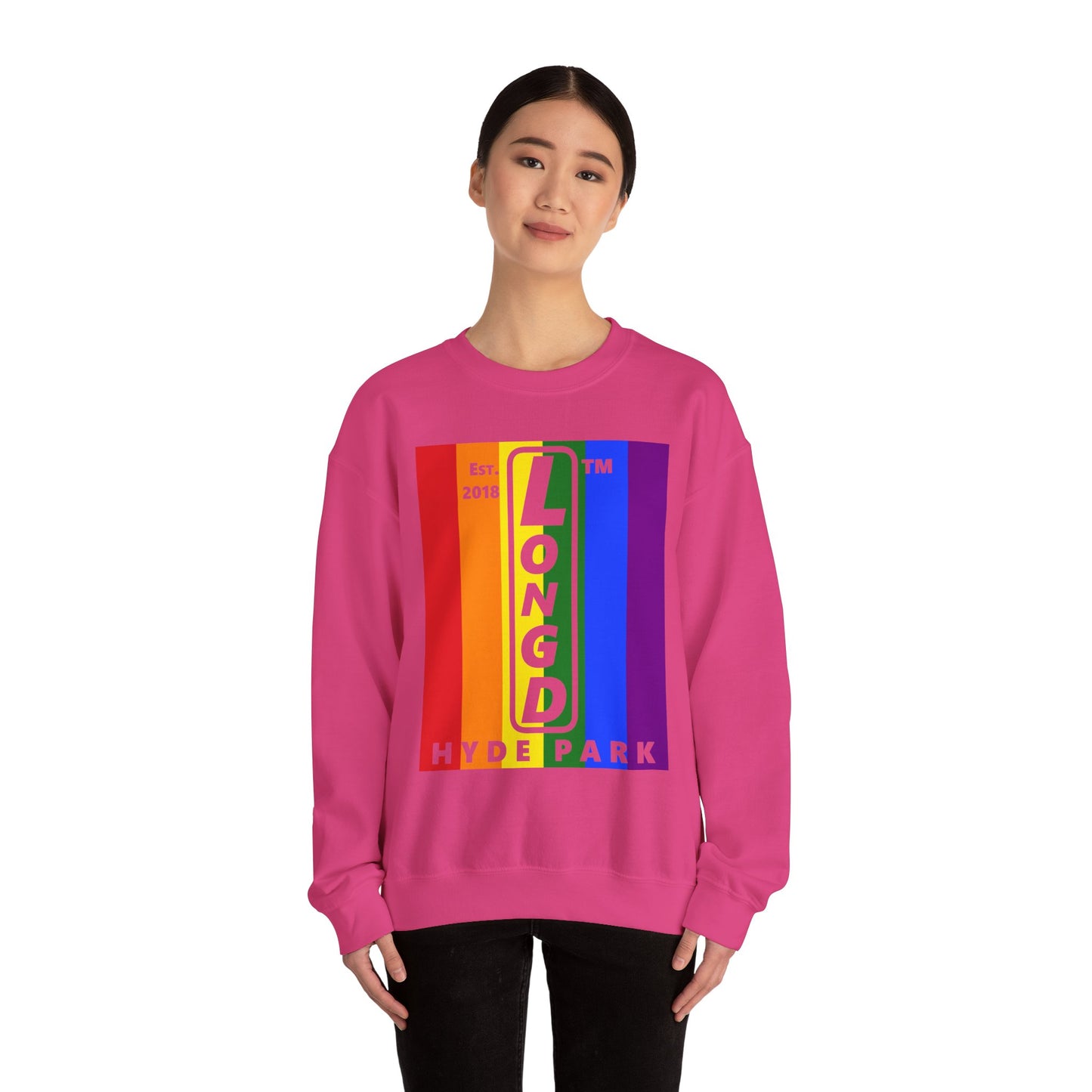 LongD negative cropped flag Hyde Park upright logo crewneck sweatshirt (Pride colors)