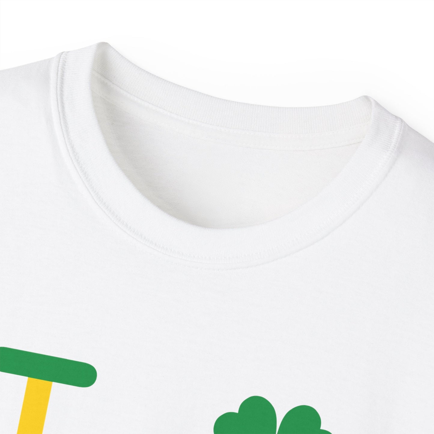 I Clover LongD® Logo Cotton Tee (St. Patrick's Day -Irish Green, Golden Yellow and Irish Orange thirds top-bottom positive-negative split with 4-leaf clover)