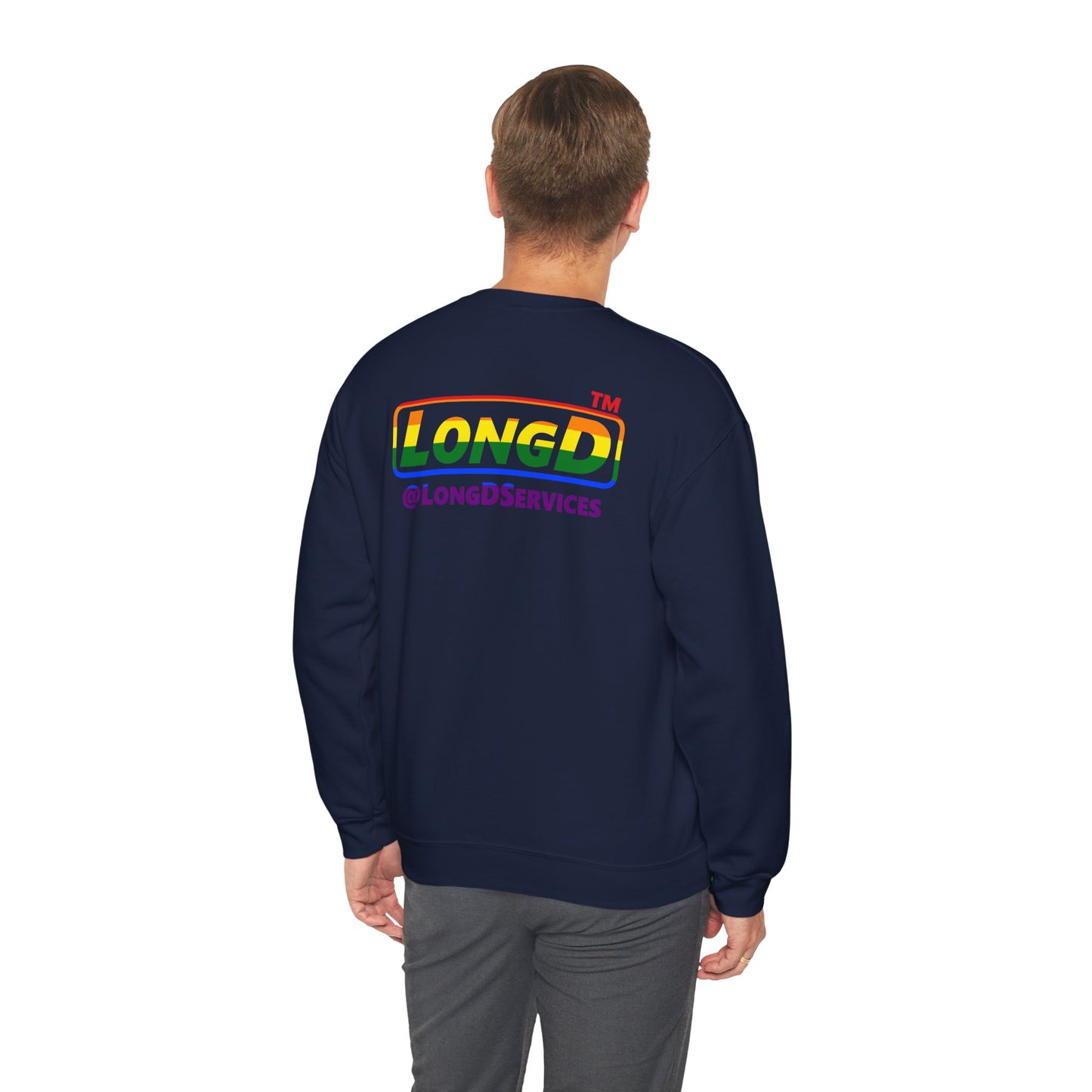 LongD positive horizontal striped front-back Chicago logo crewneck sweatshirt (Pride colors)