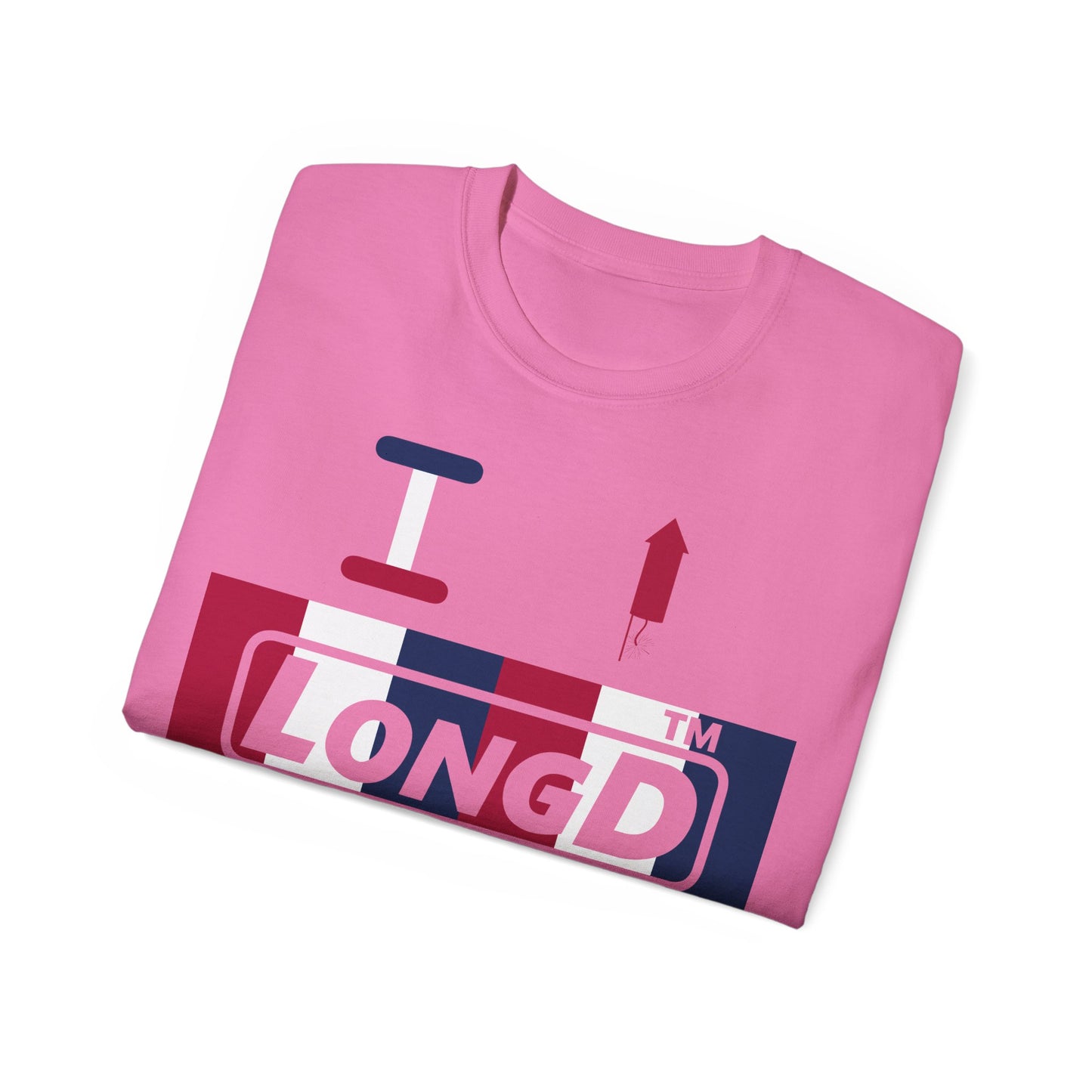 I firecracker LongD negative vertical 6-striped tag-domain logo cotton tee