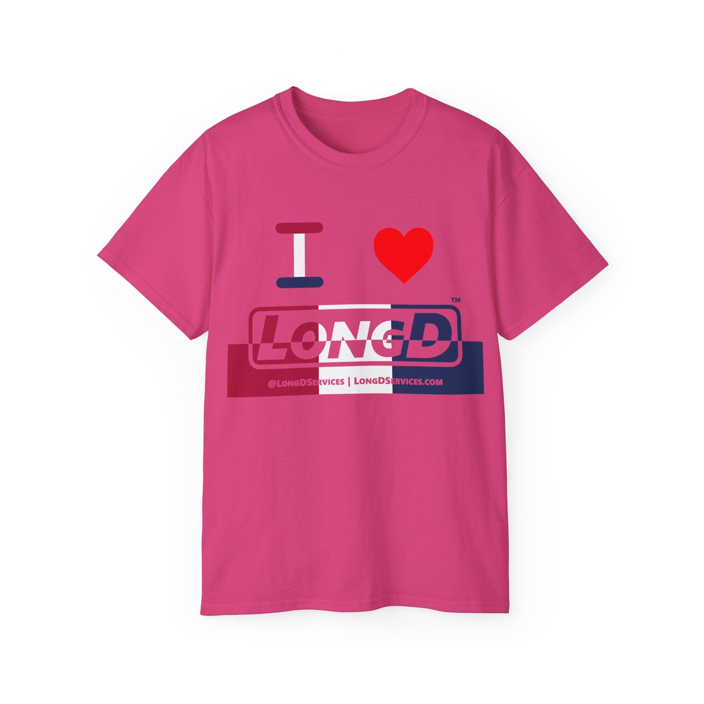 I Luv LongD® Logo Cotton Tee Red, White and Blue positive top negative bottom split thirds text