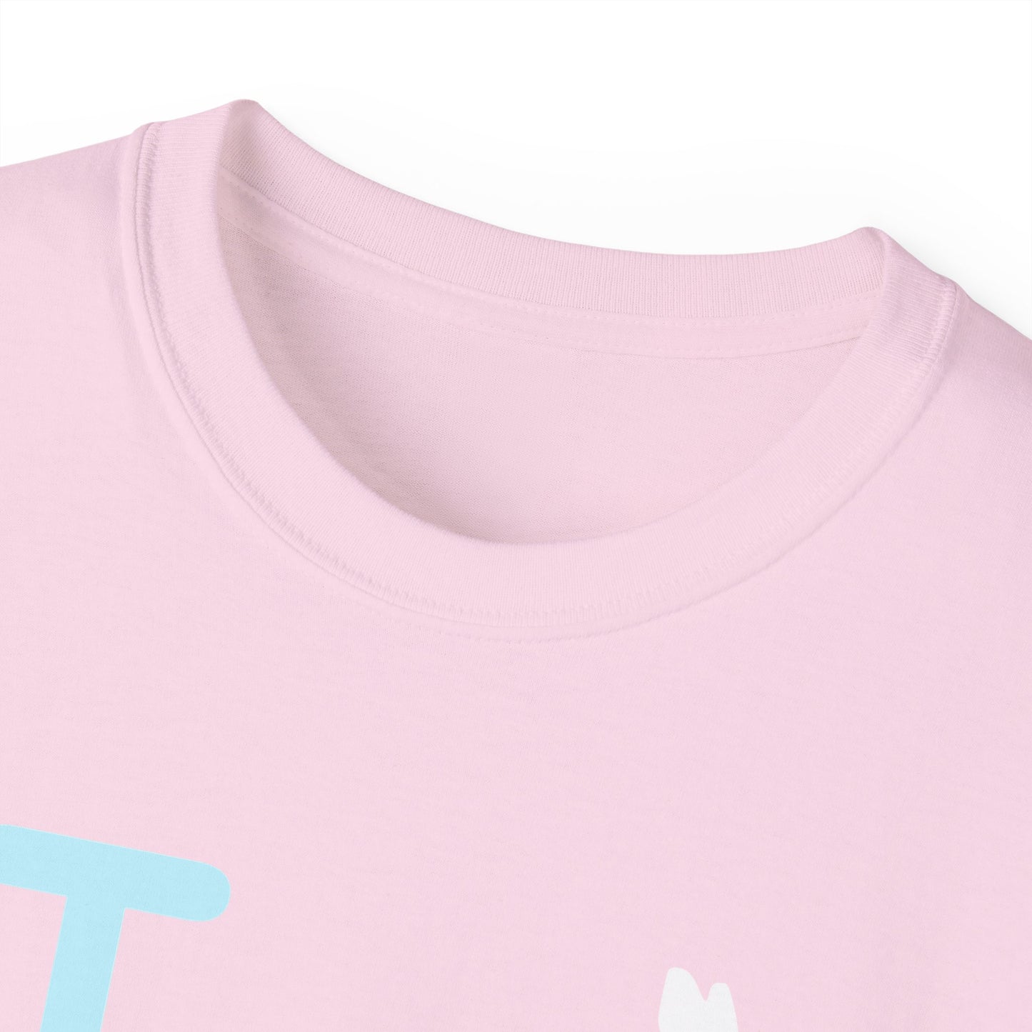 I Bunny LongD® Logo Cotton Tee Easter pastel blue text (white Easter Bunny)