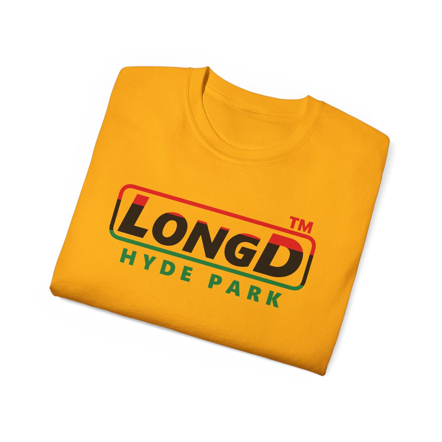 LongD positive horizontal 3-striped Hyde Park logo cotton tee (Juneteenth colors)