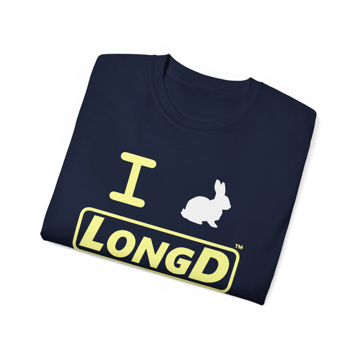 I Bunny LongD® Logo Cotton Tee Easter pastel yellow text (white Easter Bunny)
