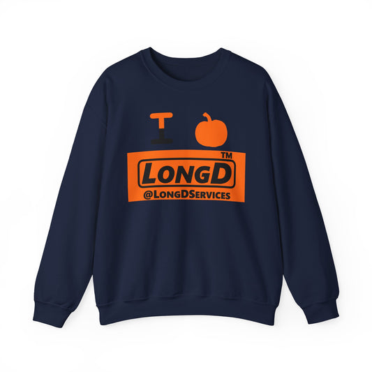 I pumpkin LongD Tag logo positive black on negative orange crewneck sweatshirt