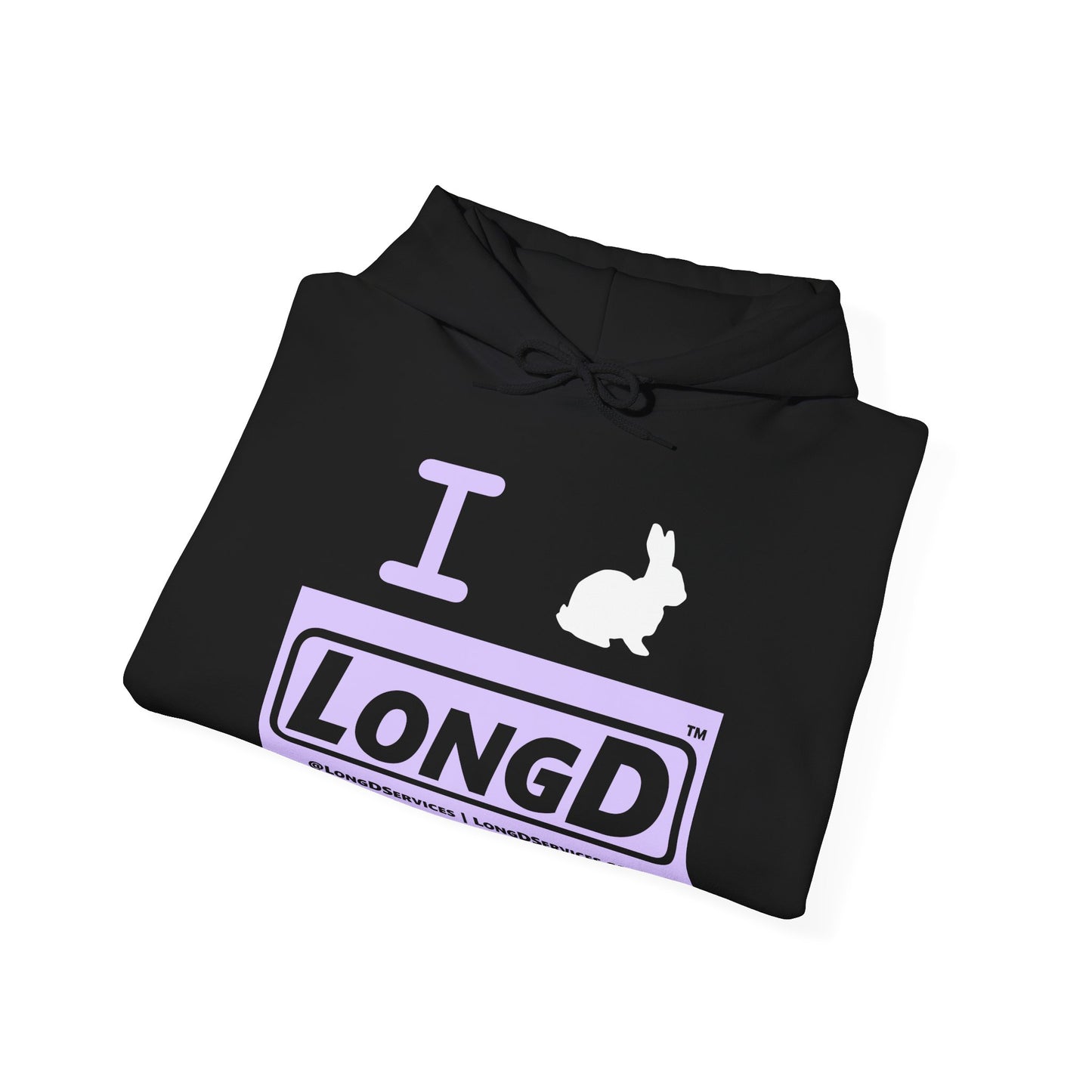 I Bunny LongD® Logo Hoodie Pastel purple negative text (White Easter Bunny)