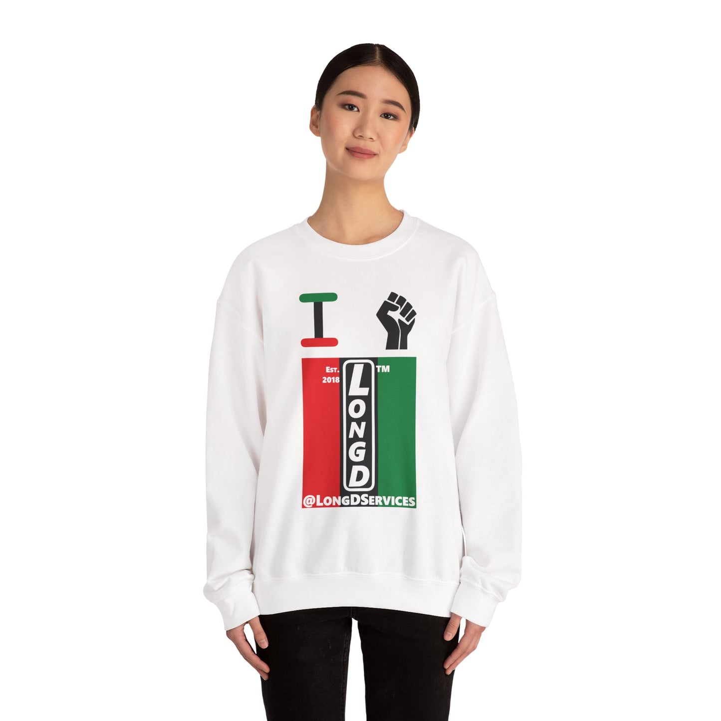 I Fist LongD negative vertical 3-striped tag upright logo crewneck sweatshirt