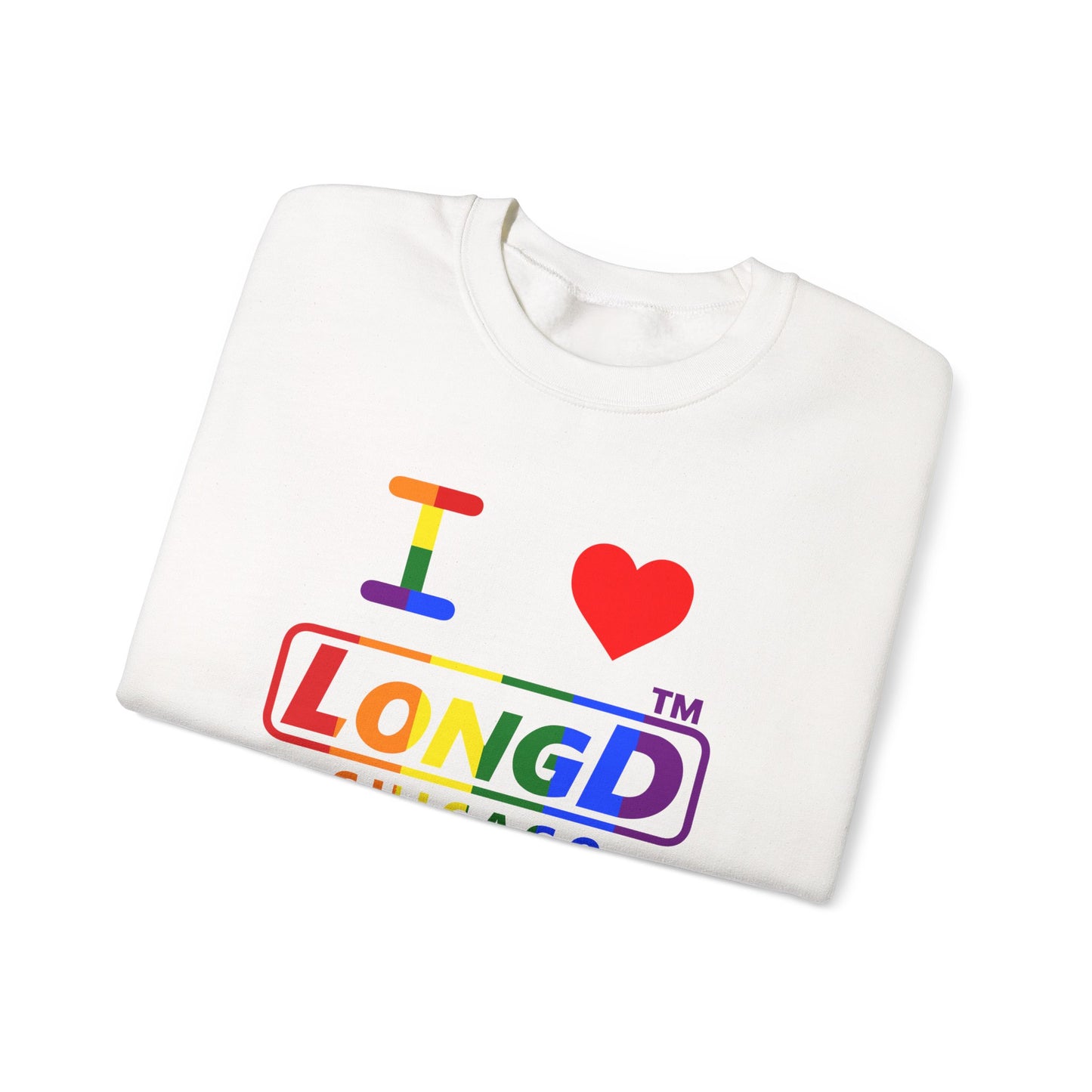 I Luv LongD positive vertical striped Chicago logo crewneck sweatshirt (Pride colors)