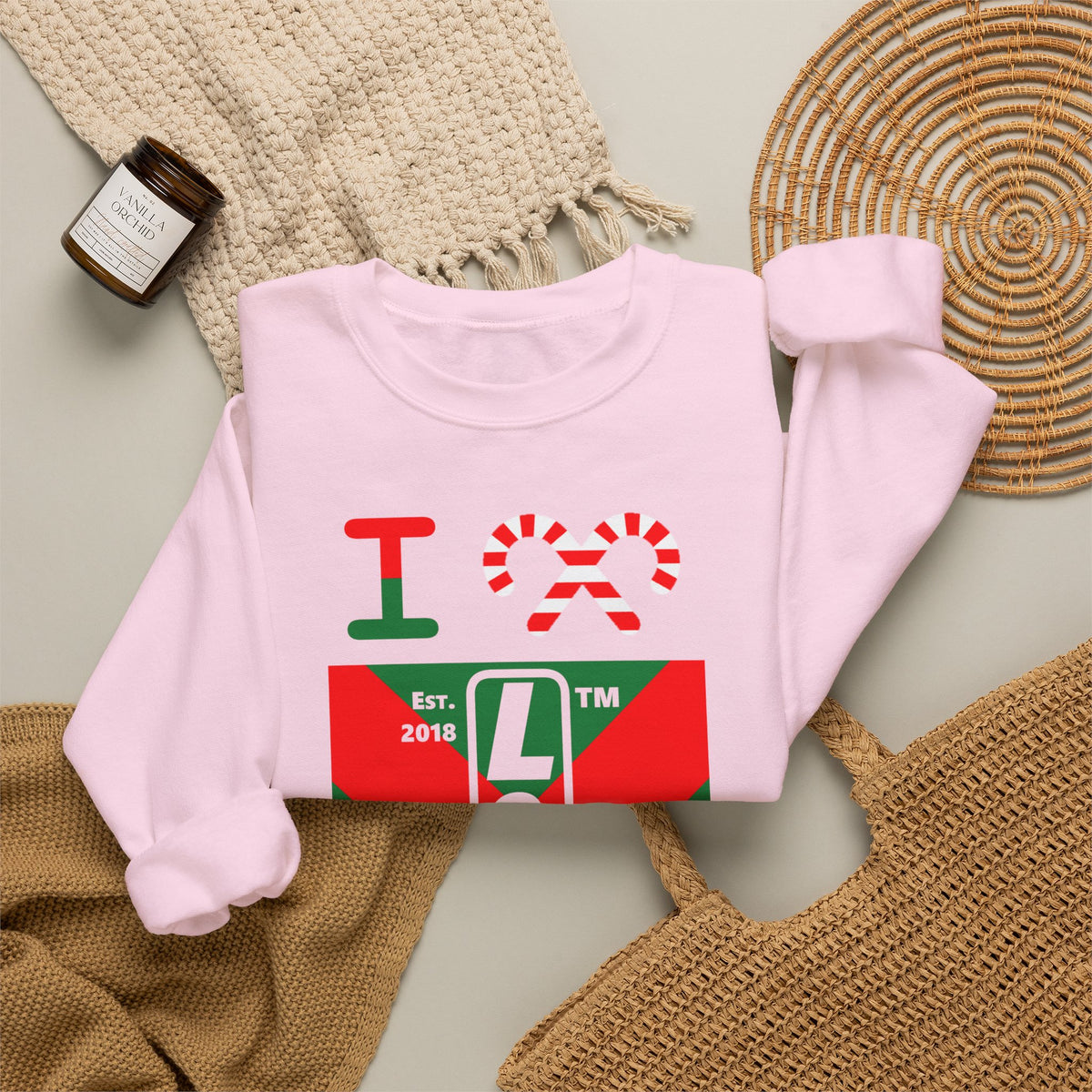 I candy cane LongD Chicago negative upright argyle x logo crewneck sweatshirt