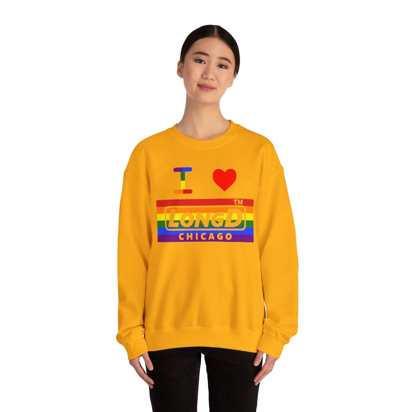 I Luv LongD negative horizontal striped Chicago logo crewneck sweatshirt (Pride colors)