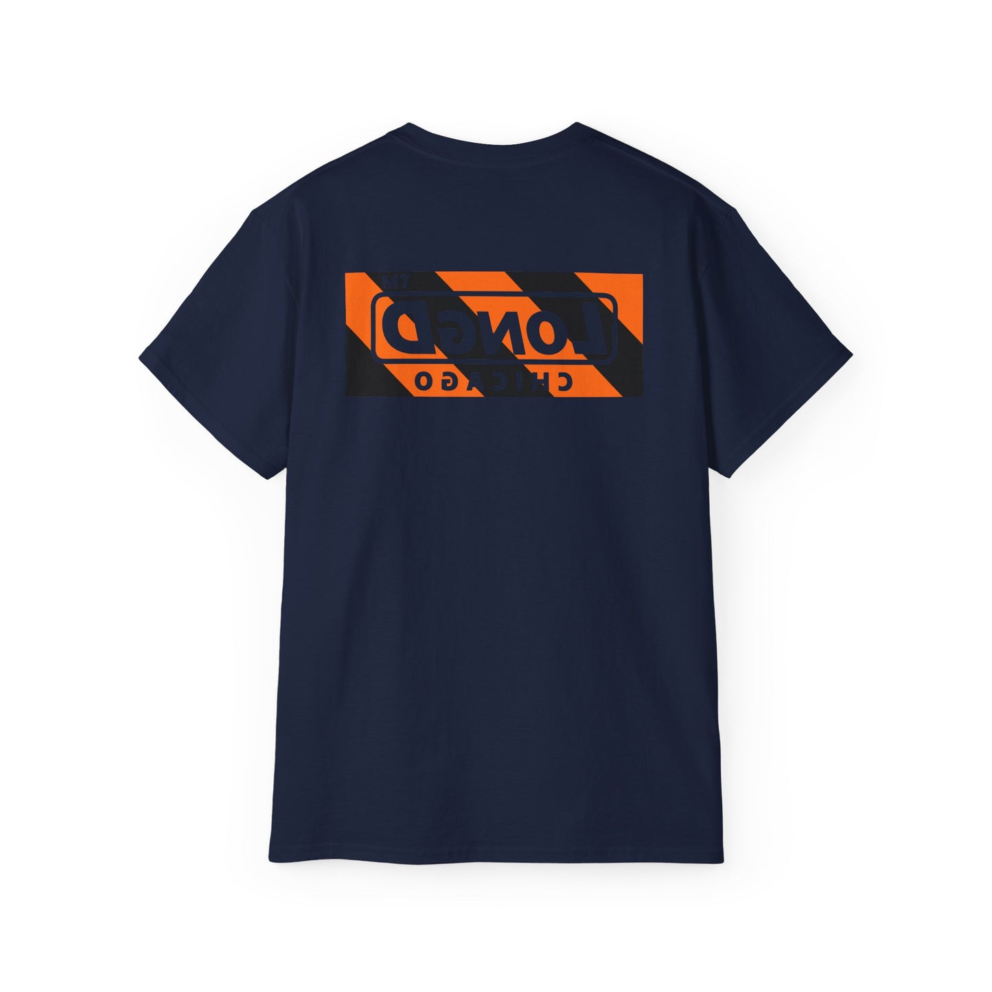 LongD Chicago negative diagonal 6-striped front-back logo (Halloween colors) cotton tee