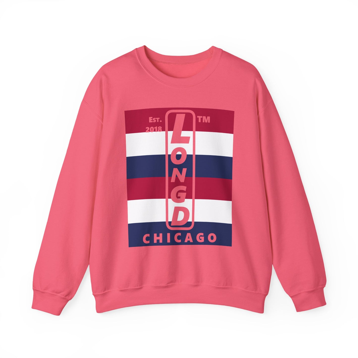 LongD negative horizontal 6-striped Chicago logo crewneck sweatshirt (patriotic colors)