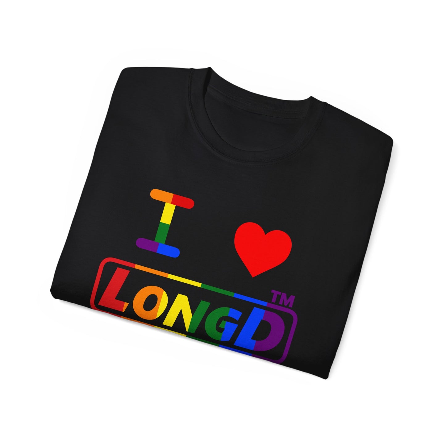 I Luv LongD positive vertical striped Chicago logo cotton tee (Pride colors)