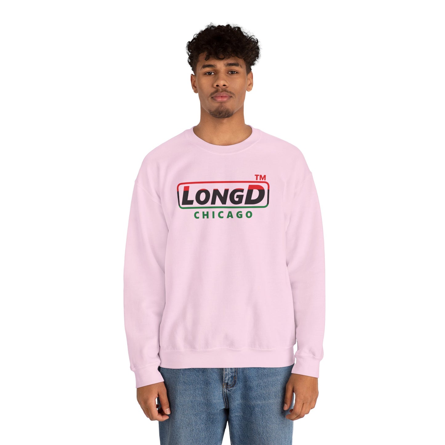 LongD positive horizontal 3-striped Chicago logo crewneck sweatshirt (Juneteenth colors)