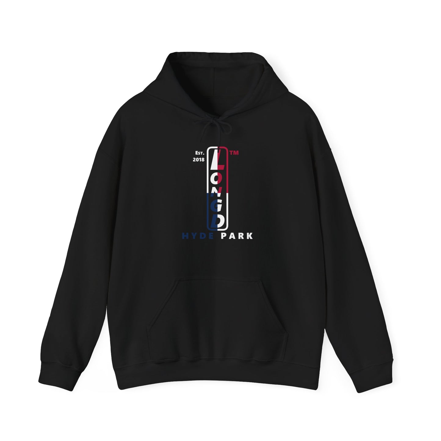 LongD® positive quarters upright Hyde Park logo hoodie (Patriotic colors)