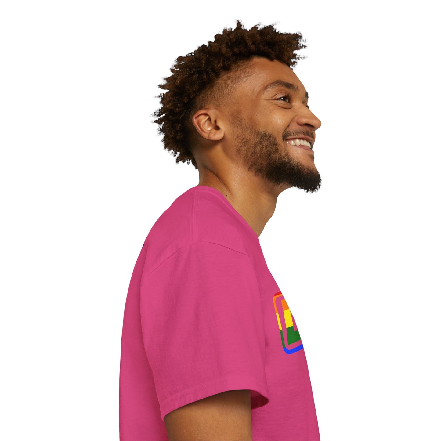 LongD positive vertical striped front-back Chicago logo cotton tee (Pride colors)
