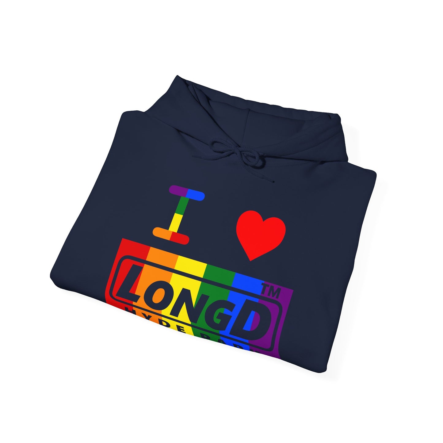 I Luv LongD® negative vertical striped 4-print Hyde Park logo hoodie (Pride colors)