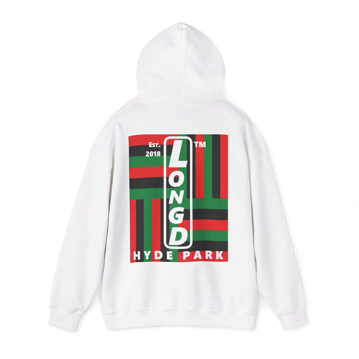 LongD single-breasted negative windmill front-back upright Hyde Park logo hoodie (Juneteenth colors)