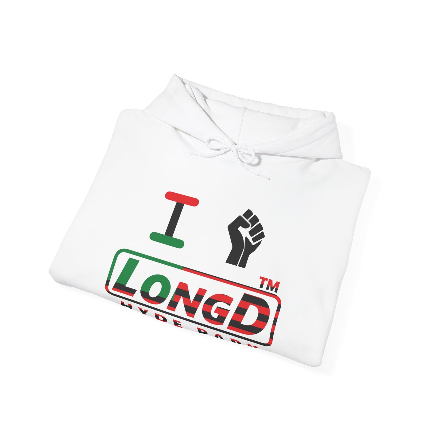 I fist LongD® positive flag Hyde Park logo Hoodie (Juneteenth colors)