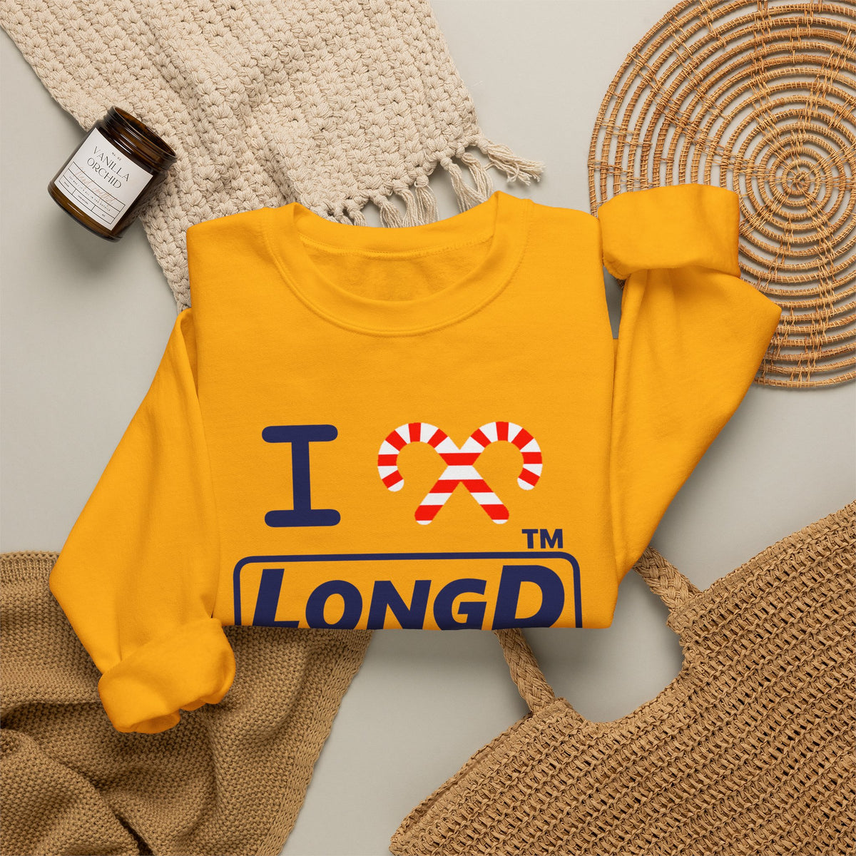 I candy cane LongD Tag positive official basic navy front-back logo crewneck sweatshirt