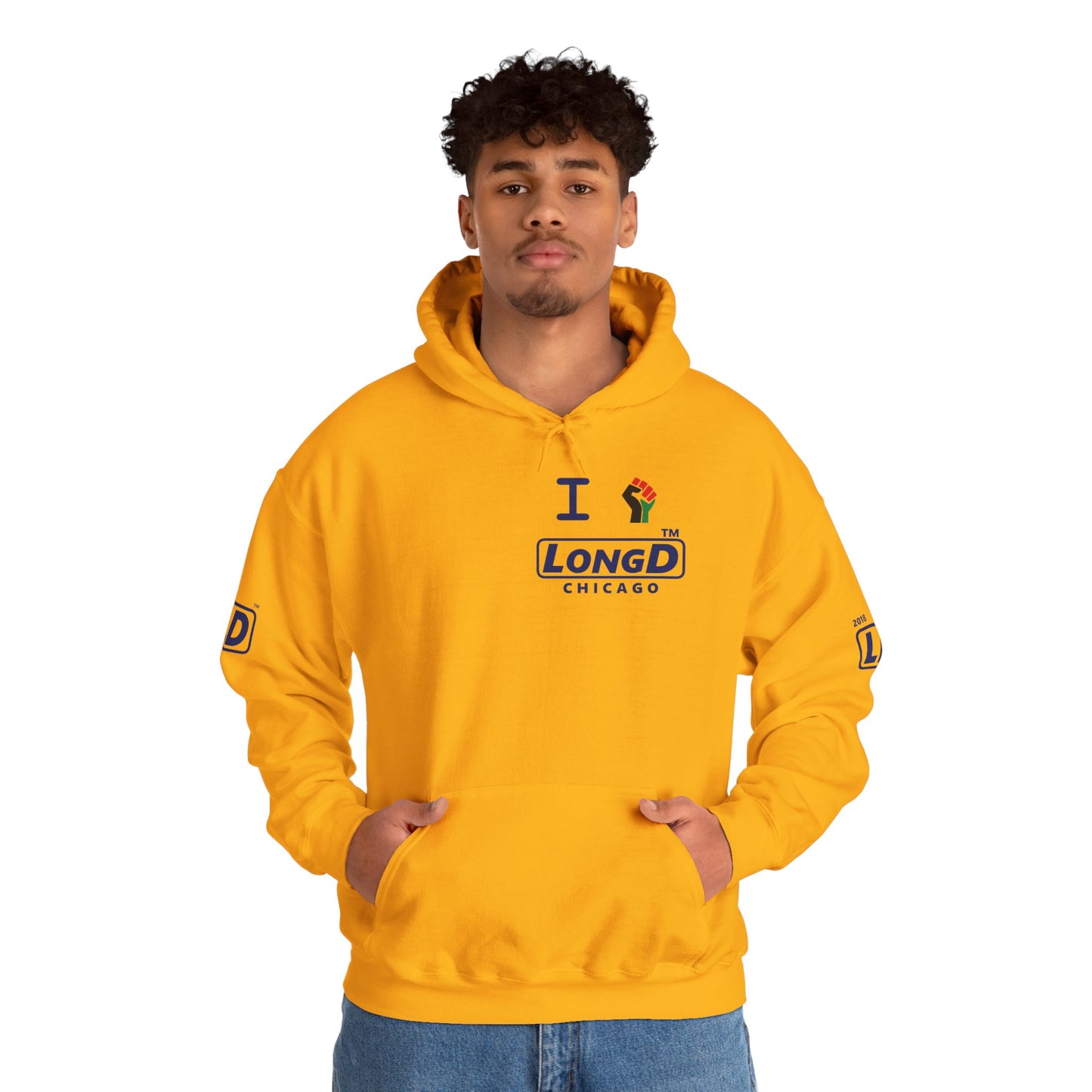 I fist LongD® basic official 4-print single-breasted Chicago logo Hoodie (Juneteenth colors)