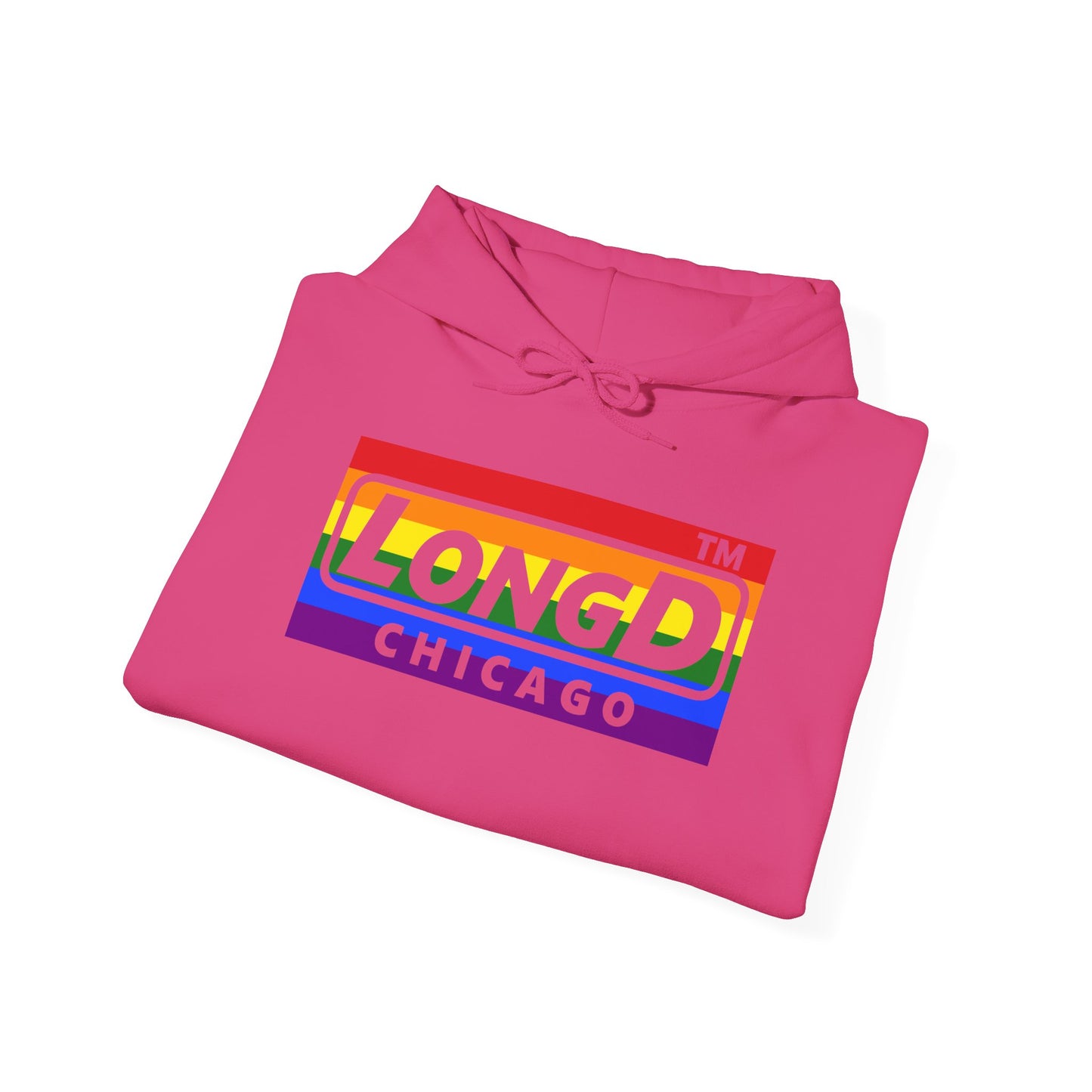 LongD® negative horizontal striped Chicago logo hoodie (Pride colors)