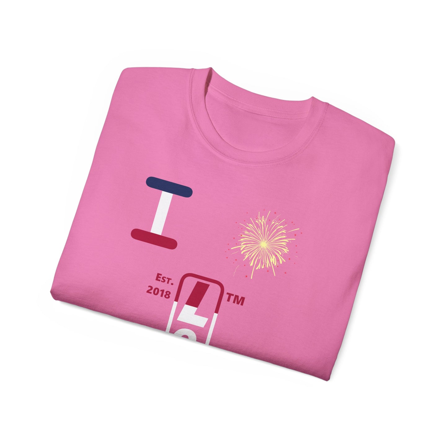 I Burst LongD cotton tee positive horizontal 6-striped Chicago upright logo (Patriotic colors)