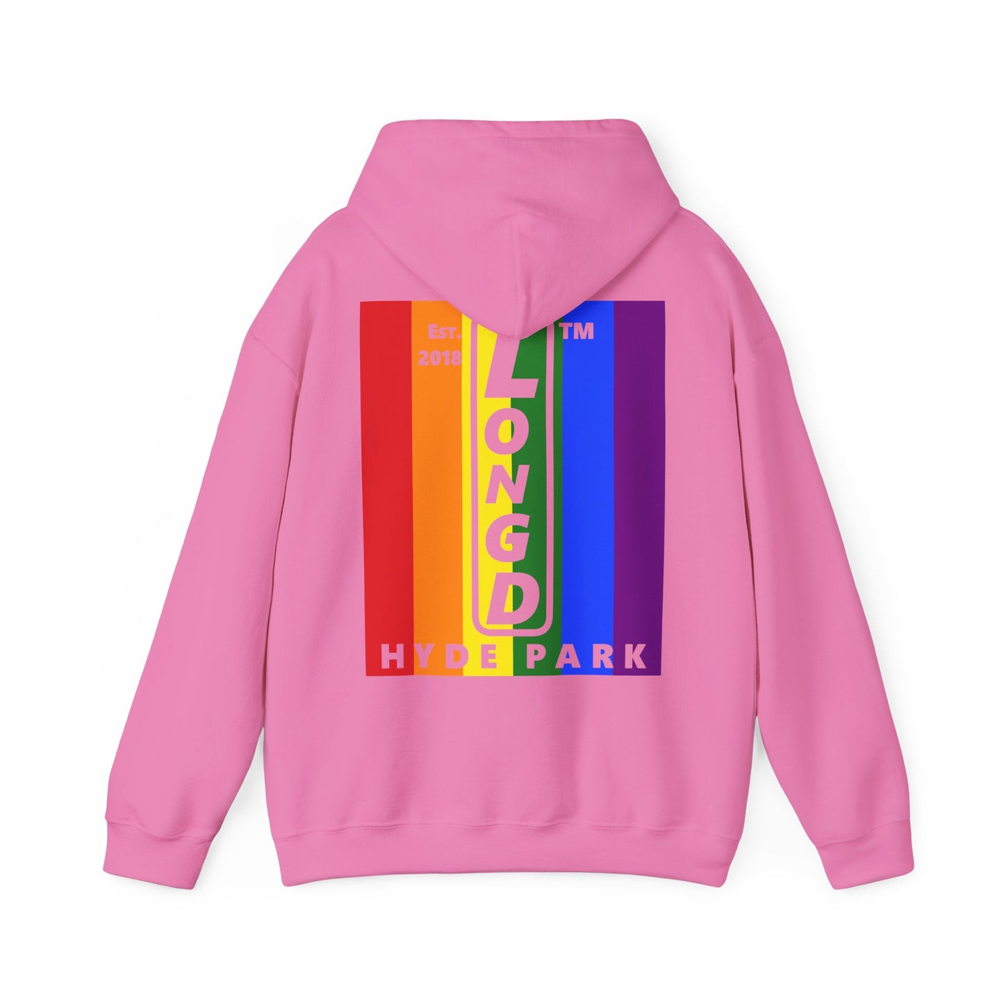 LongD single-breasted negative vertical 6-striped front-back upright Hyde Park logo hoodie (Pride colors)