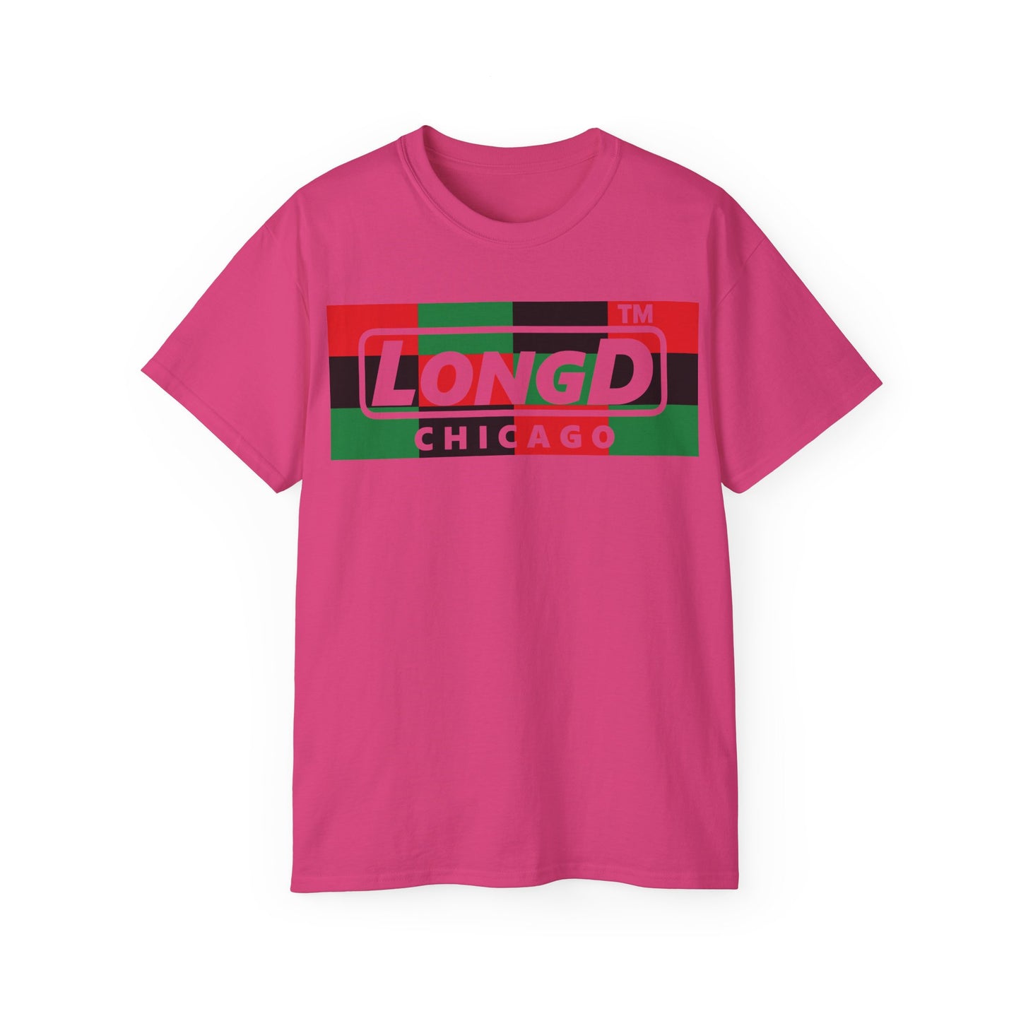 LongD negative 3x4 Chicago logo cotton tee (Juneteenth colors)