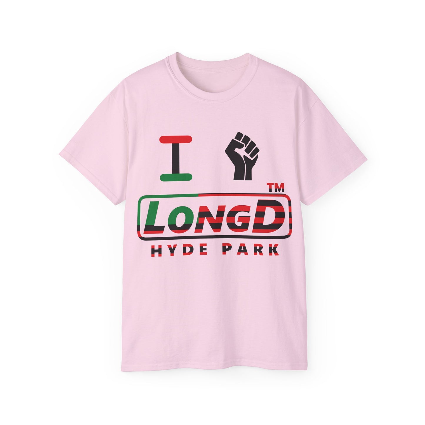I fist LongD positive flag Hyde Park logo cotton tee