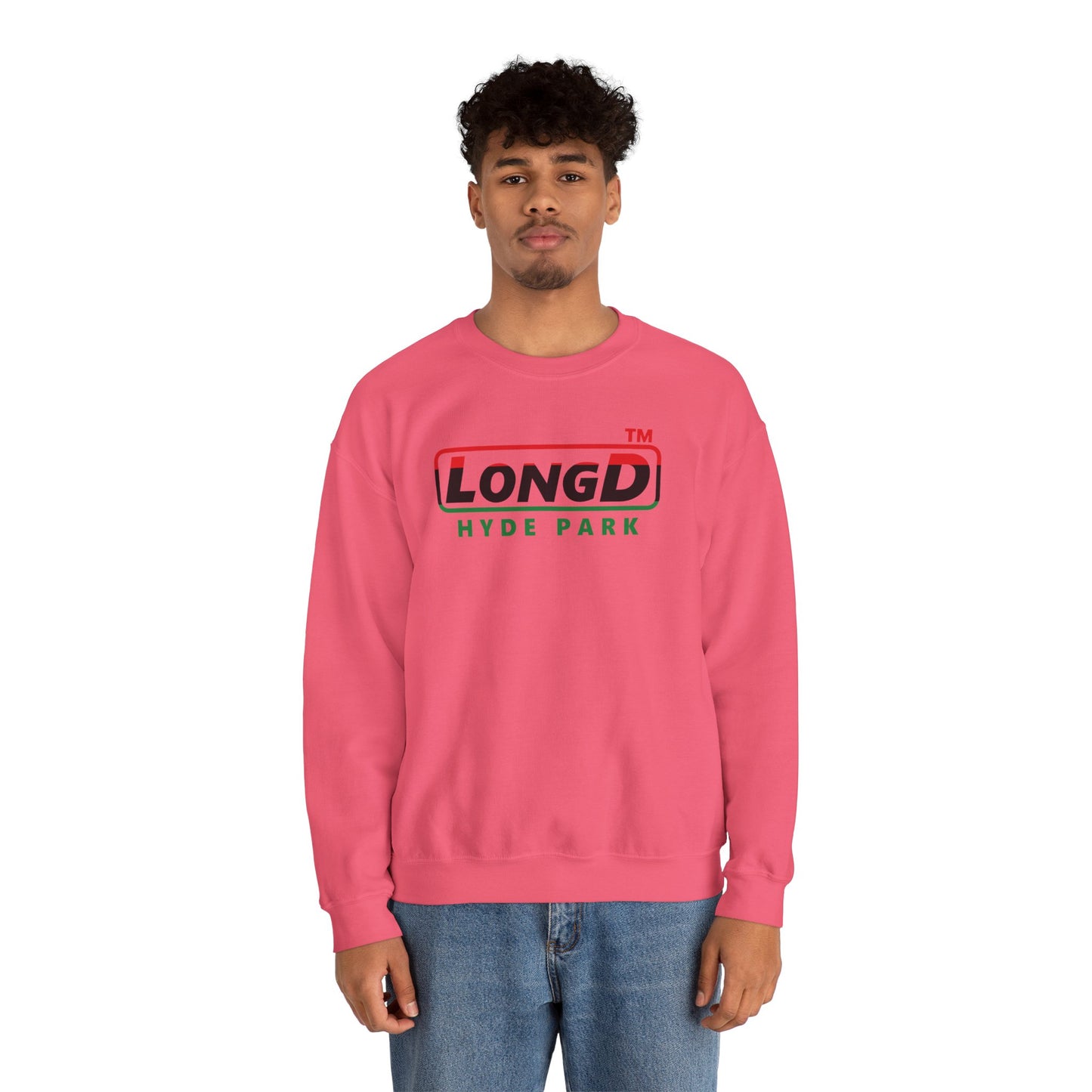 LongD positive horizontal 3-striped Hyde Park logo crewneck sweatshirt (Juneteenth colors)