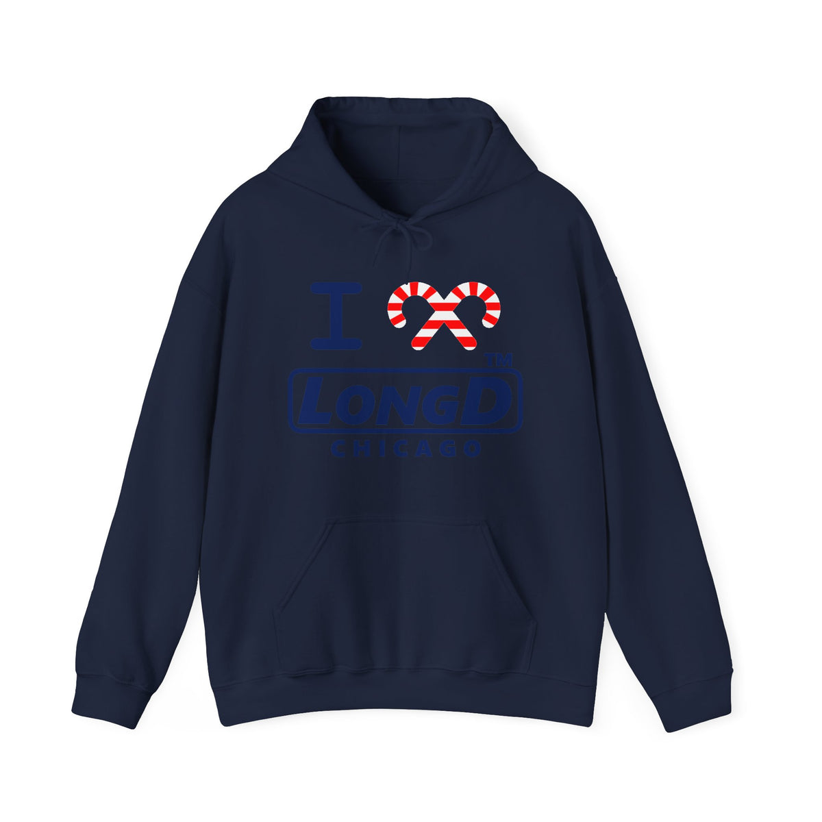 I candy cane LongD Chicago positive official basic navy front-back logo hoodie