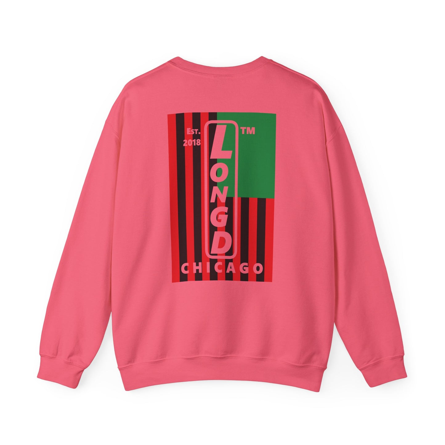LongD negative cropped flag single-breasted front-back Chicago upright logo crewneck sweatshirt (Juneteenth colors)
