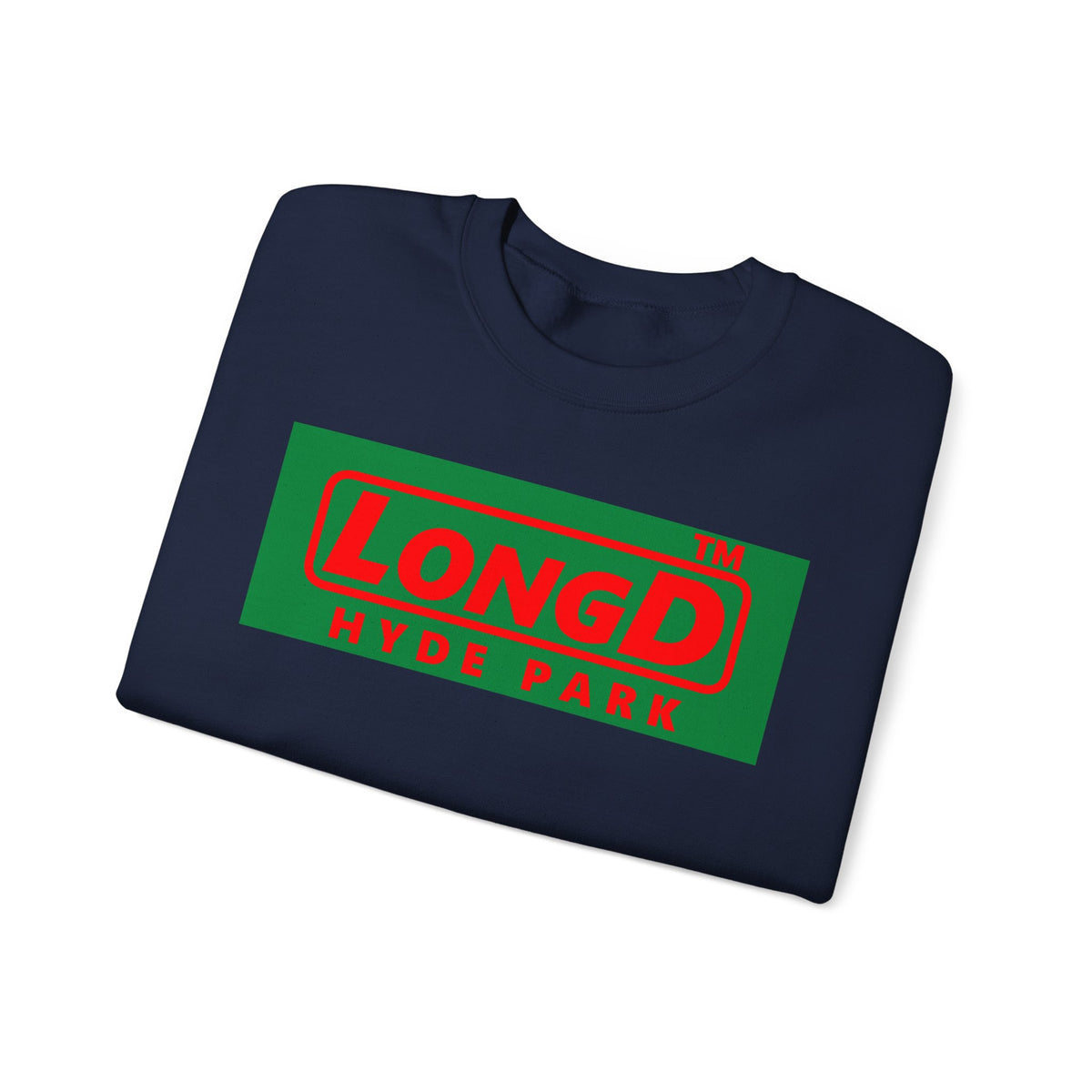 LongD Hyde Park logo positive red on negative green (Xmas colors) crewneck sweatshirt