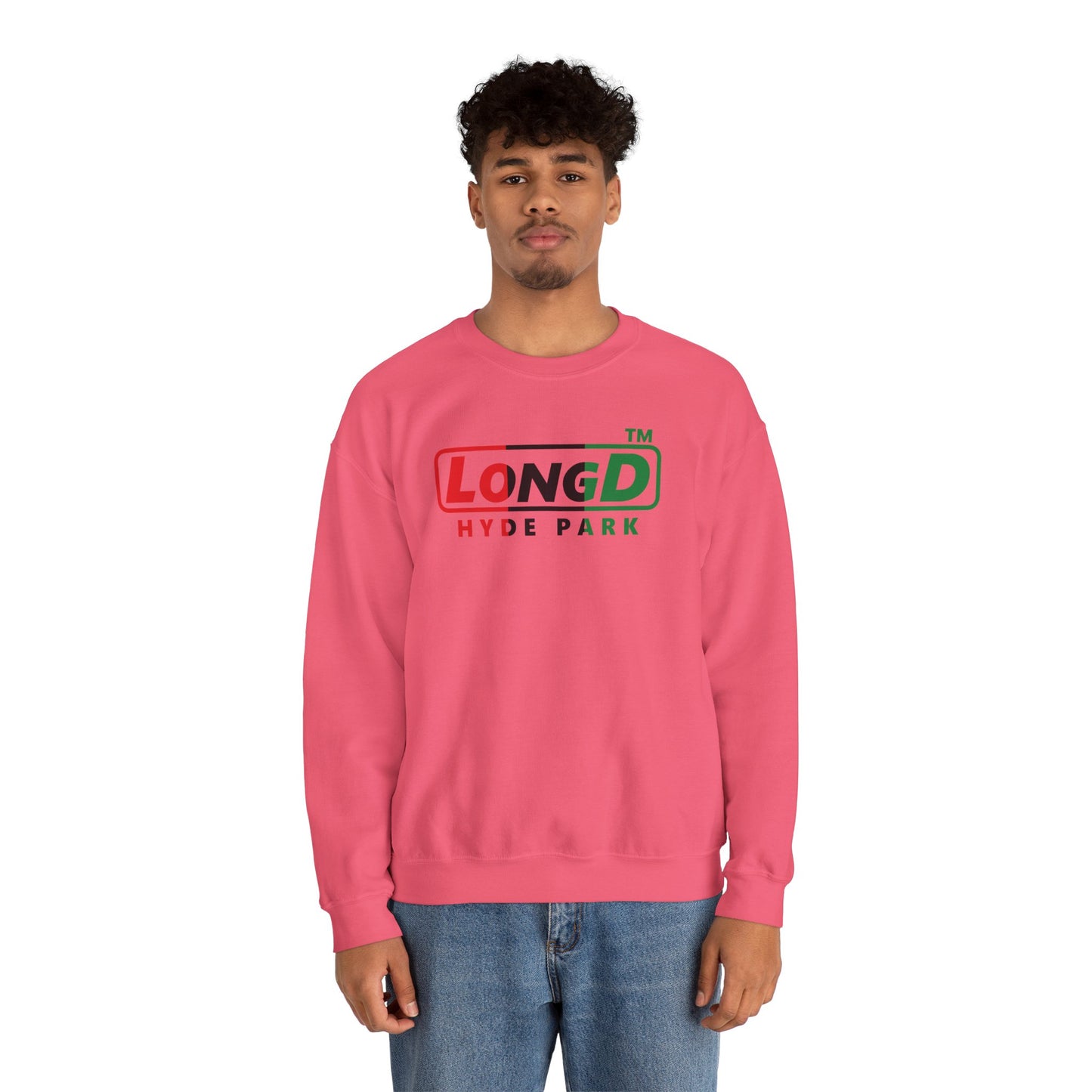 LongD positive vertical 3-striped Hyde Park logo crewneck sweatshirt (Juneteenth colors)