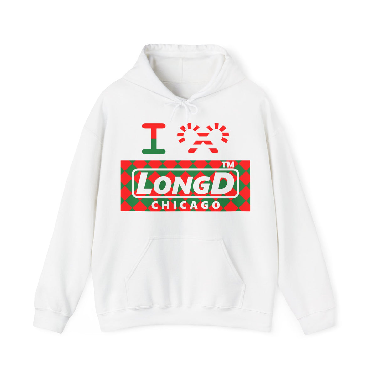 I candy cane LongD Chicago negative argyle logo hoodie