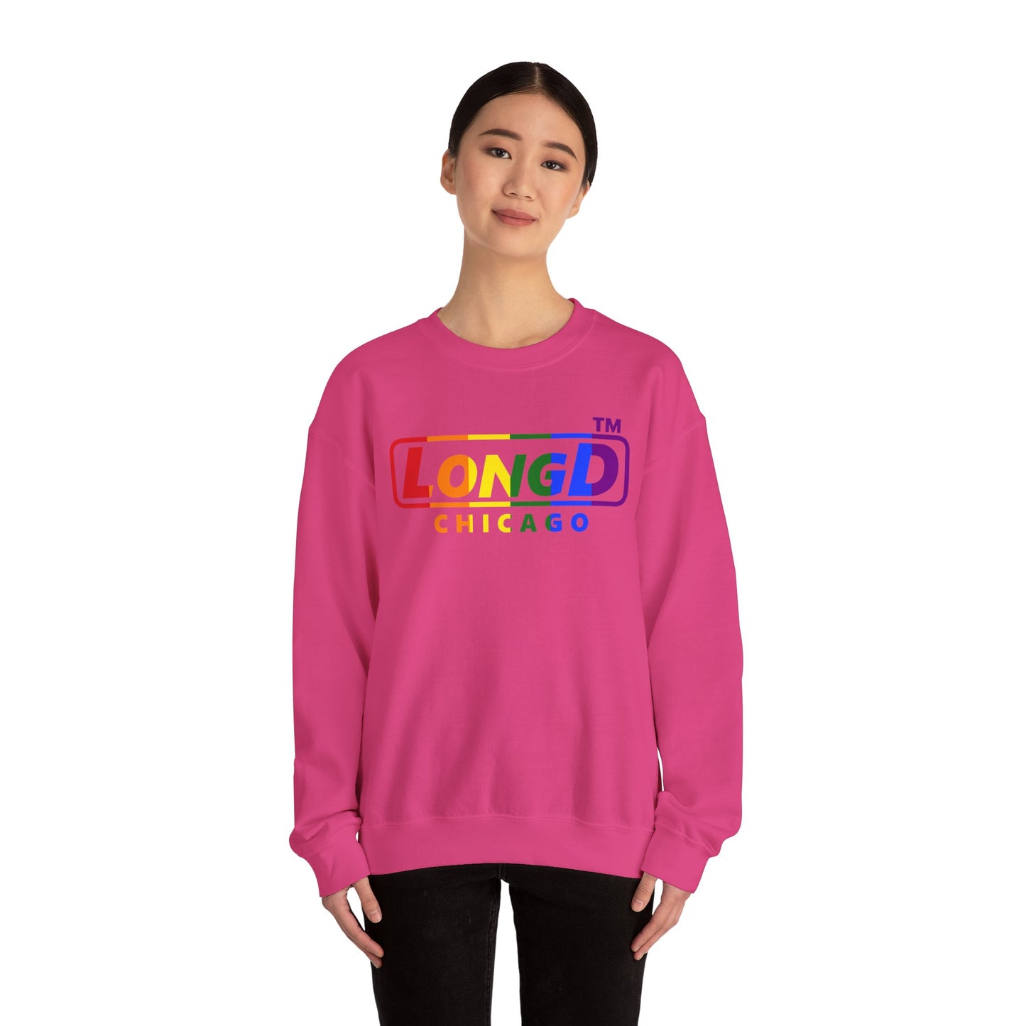 LongD positive vertical striped Chicago logo crewneck sweatshirt (Pride colors)