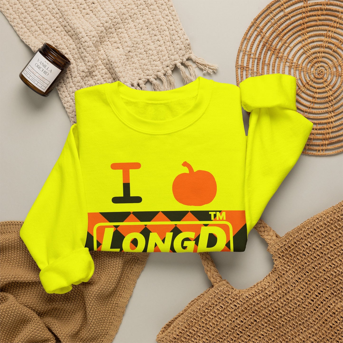 I pumpkin LongD Tag negative stylized argyle 4-print logo crewneck sweatshirt