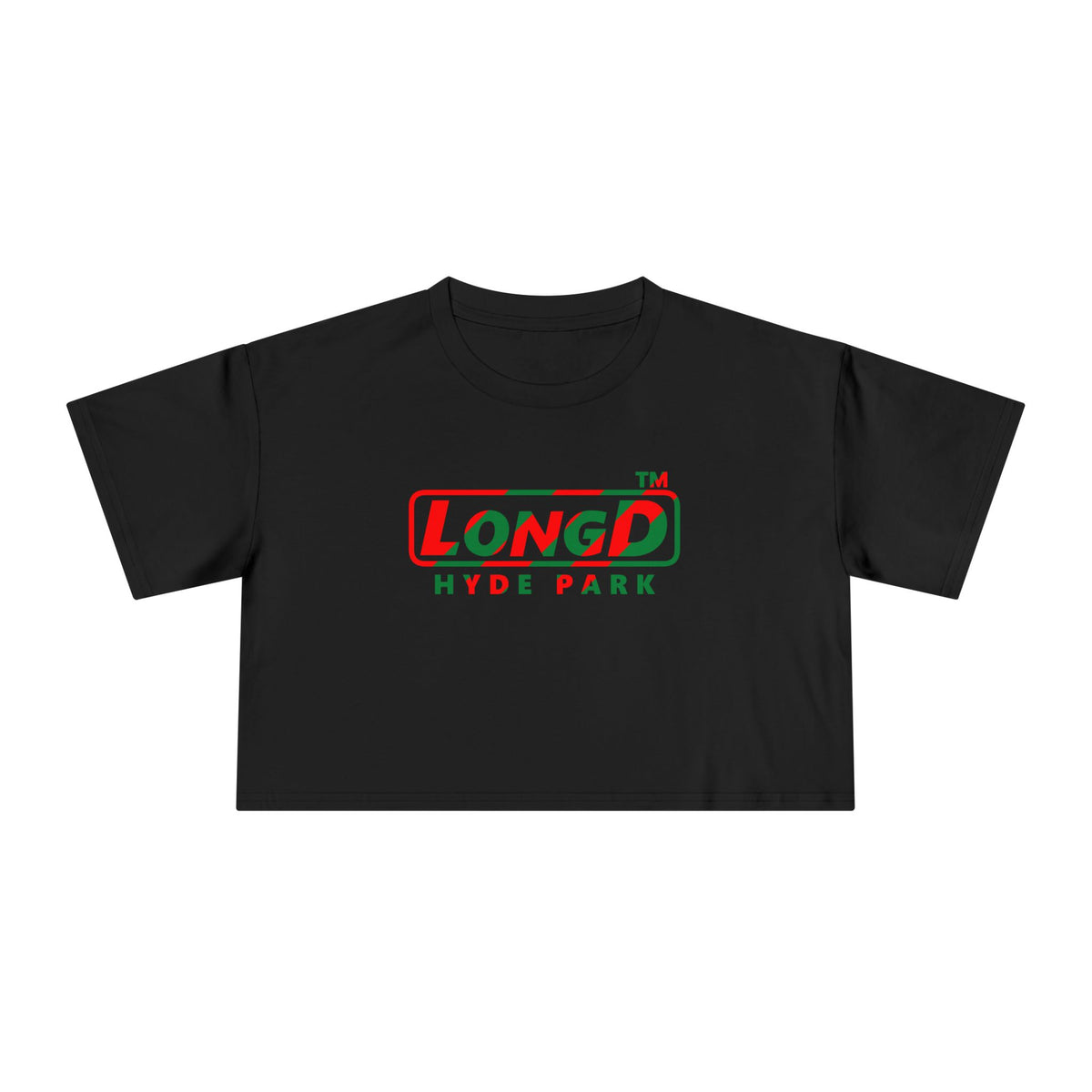 LongD Hyde Park positive pixel-weighted 6-striped logo (Xmas colors) crop tee