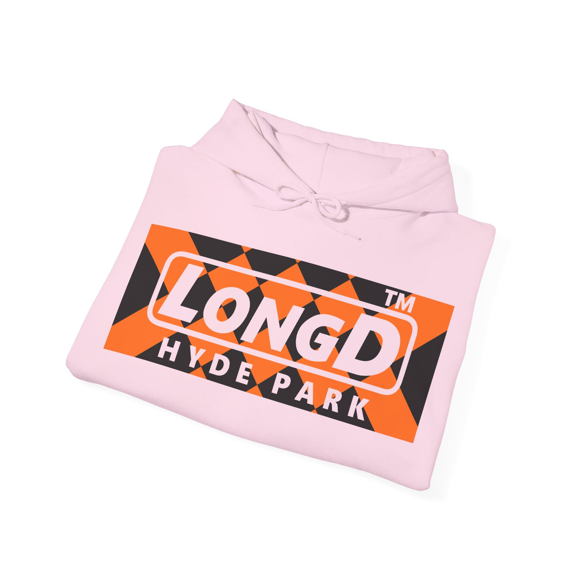 LongD Hyde Park negative stylized argyle logo (Halloween colors) hoodie