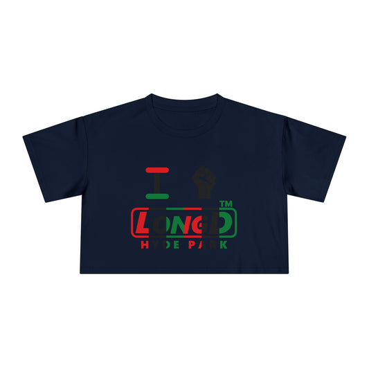 I fist LongD positive vertical 6-striped Hyde Park logo crop tee
