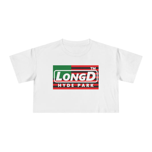 LongD negative flag Hyde Park front-back logo crop tee (Juneteenth colors)