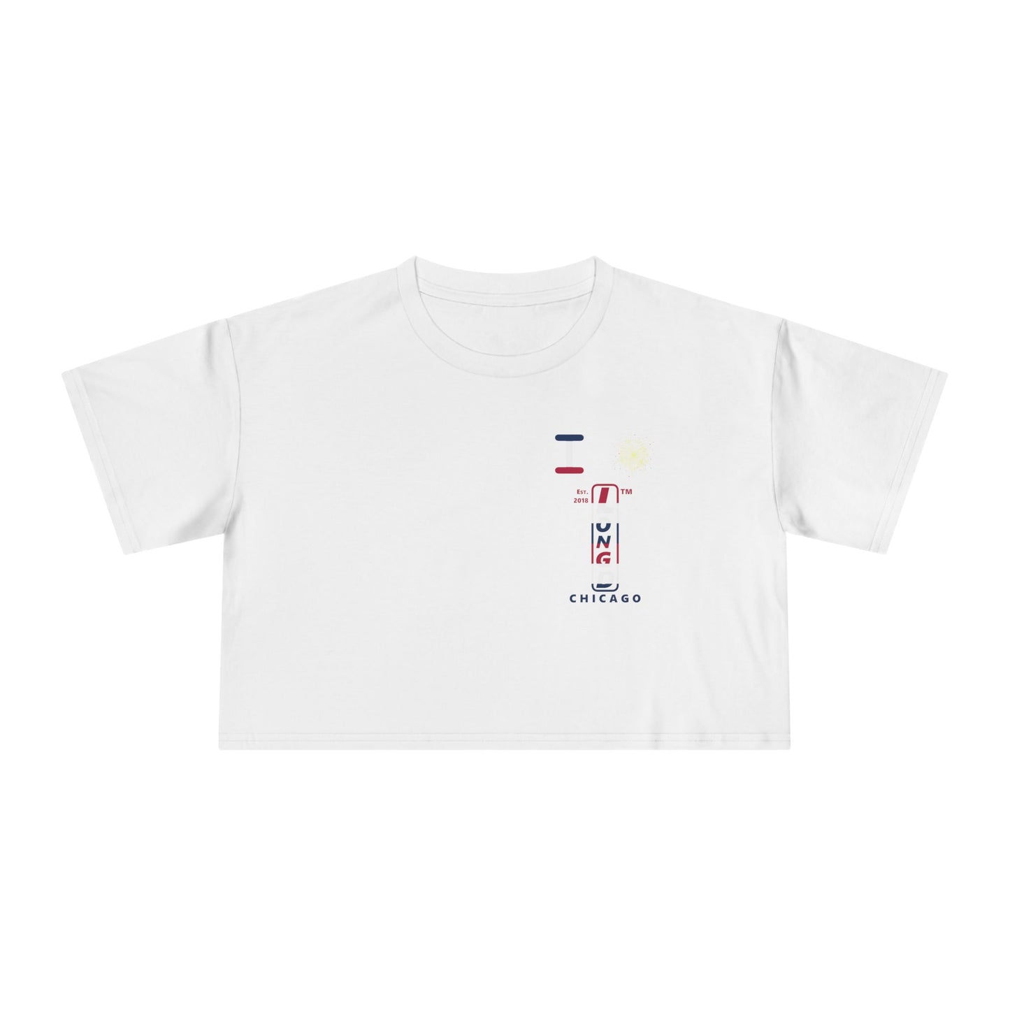 I burst LongD positive horizontal 6-striped single-breasted upright front-back Chicago logo crop tee