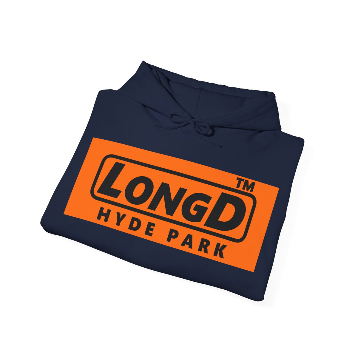 LongD Hyde Park logo Black (000000) on orange (FE7518) (Halloween colors) hoodie