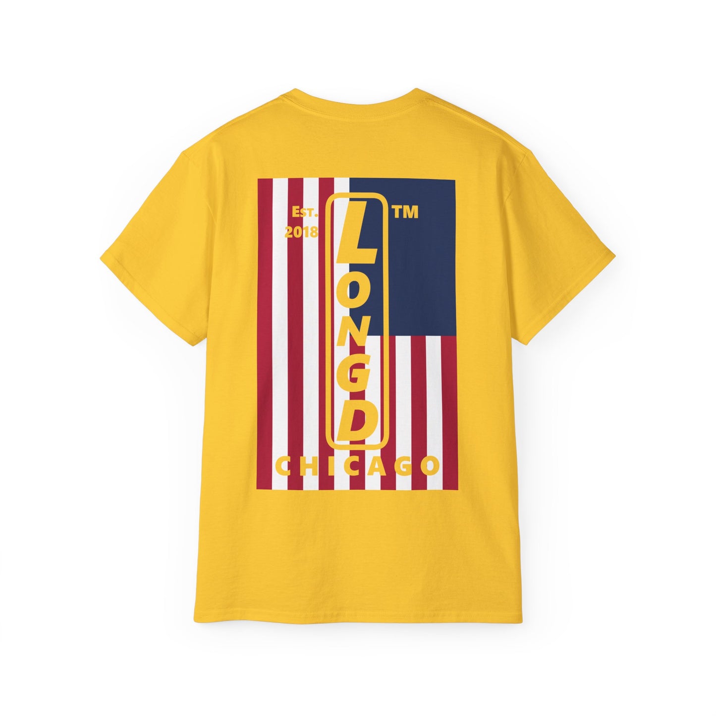 LongD cotton tee negative cropped flag single-breasted front-back Chicago upright logo (Patriotic colors)