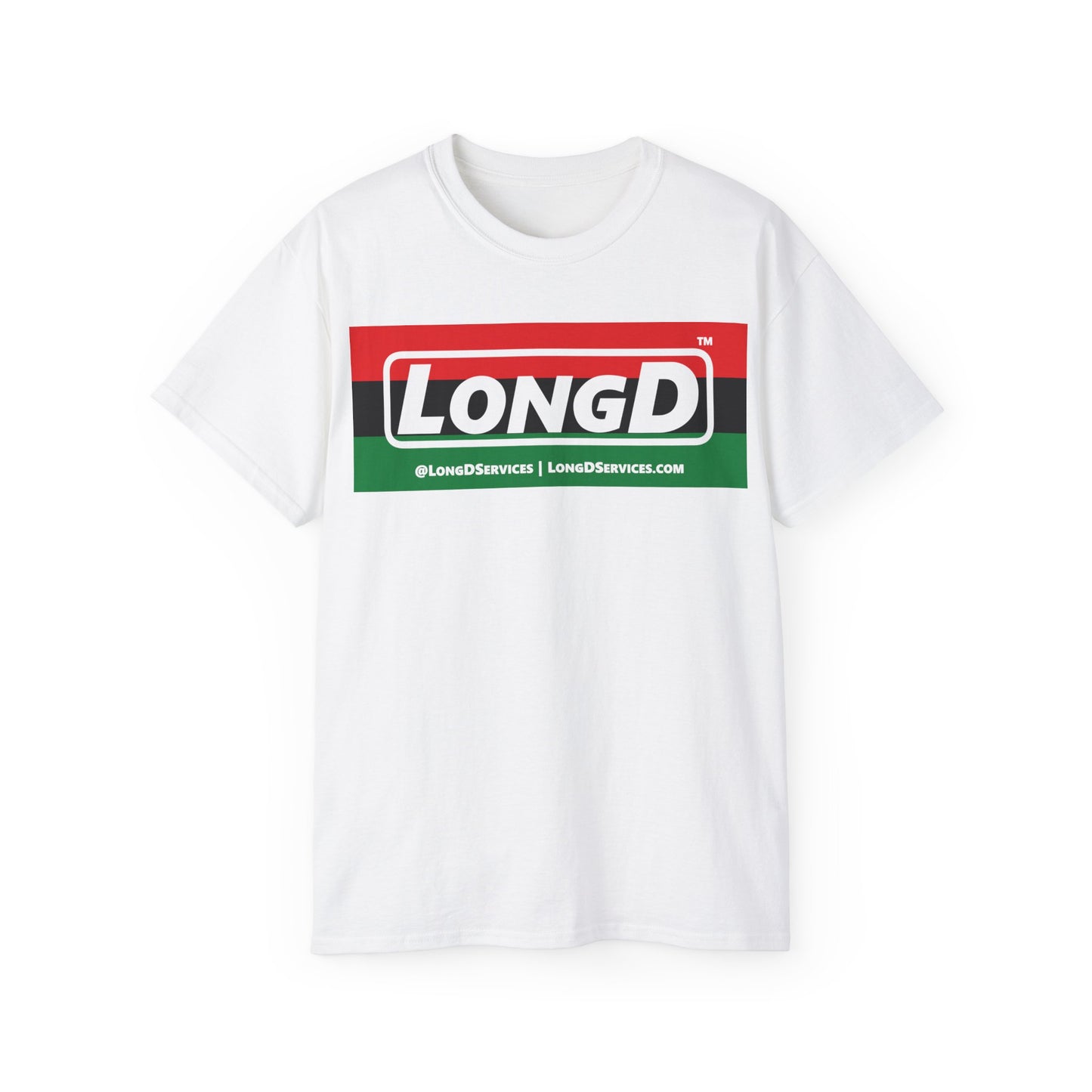 LongD® Logo Cotton Tee Juneteenth negative striped text