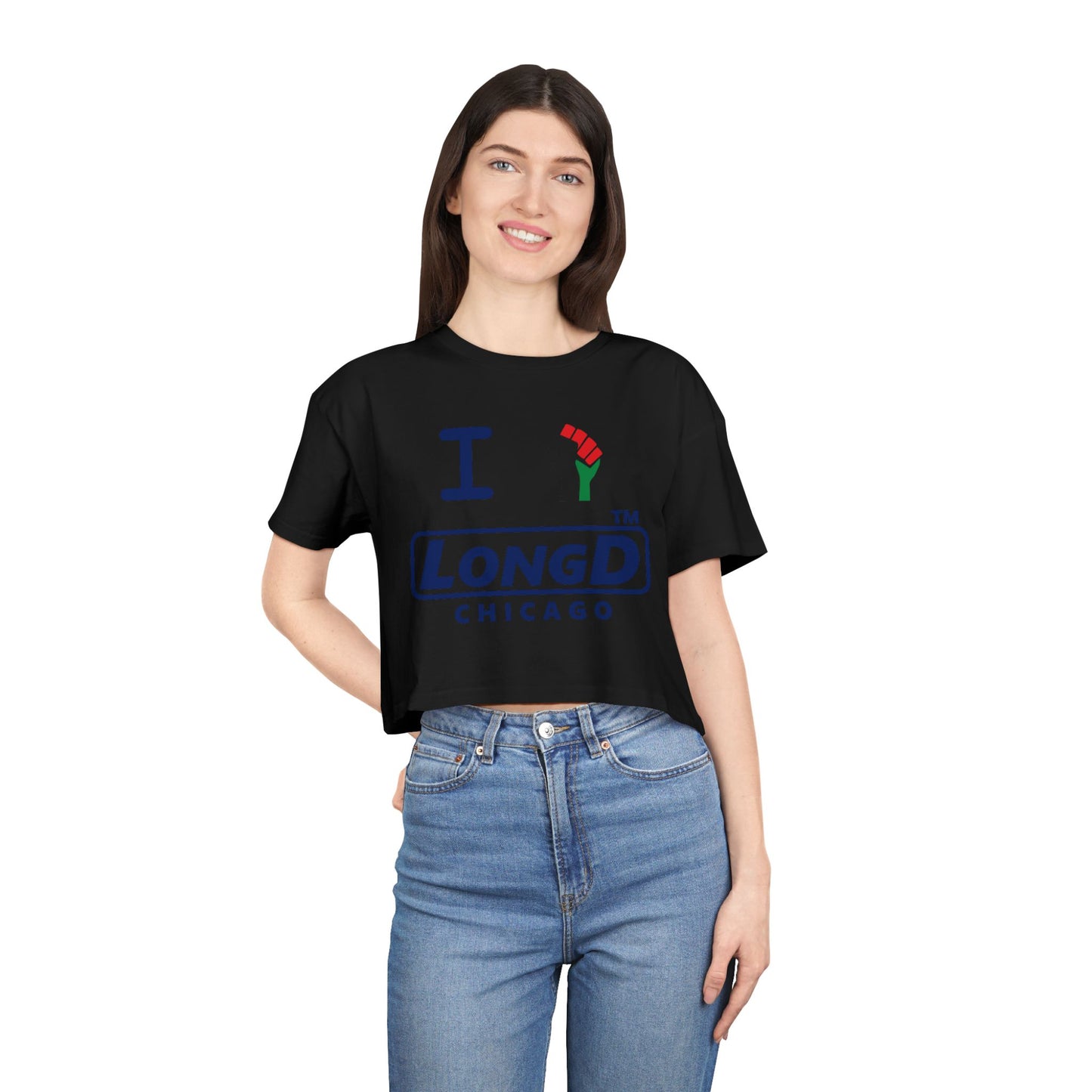 I fist LongD official Chicago logo crop tee with multicolor fist