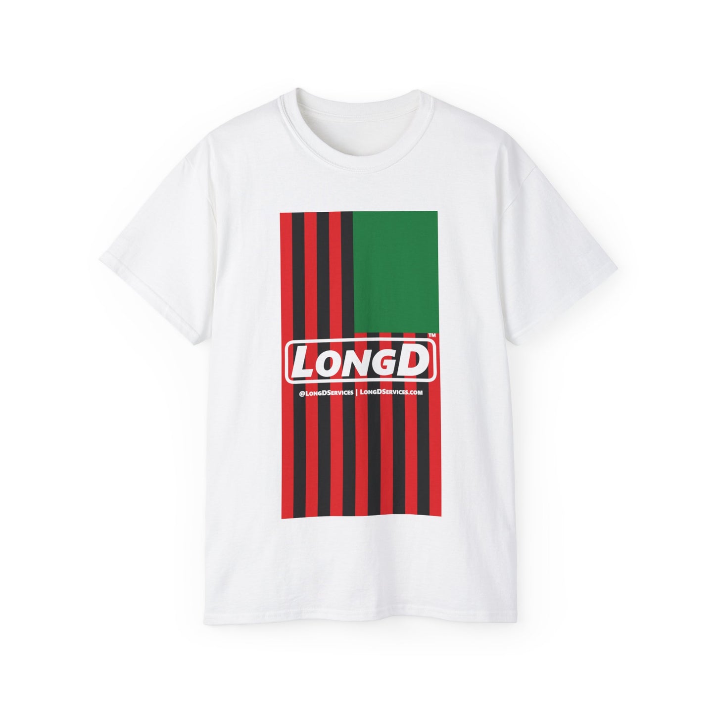 LongD® Logo Cotton Tee Juneteenth vertical African-American flag negative text