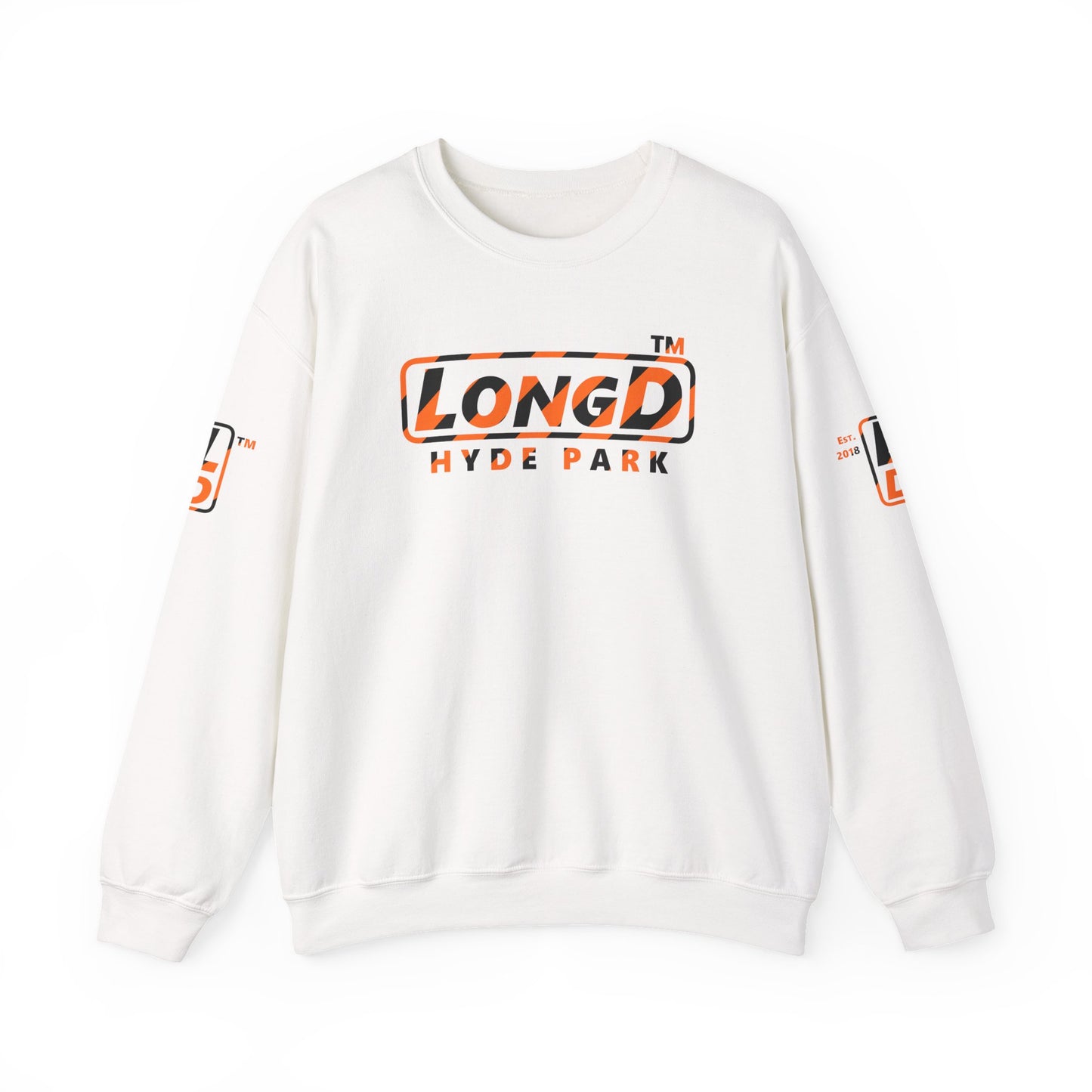 LongD Hyde Park positive 12-striped 4-print logo (Halloween colors) crewneck sweatshirt